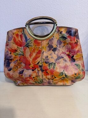 Patricia Nash Leather Floral Top-Handle Tote in Pink, Orange, Yellow and Green